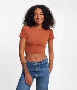 Blusa Cropped Manga Curta em Microfibra