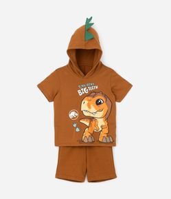 Conjunto Infantil com Capuz de Cristas e Estampa de Dino - Tam 2 a 5 anos