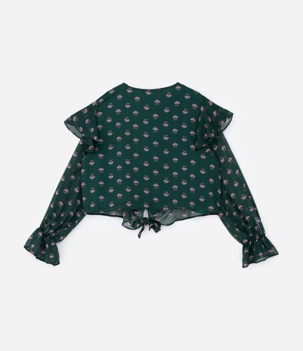 Blusa em Chiffon com Babados e Flores Estampadas Curve & Plus Size Verde 6