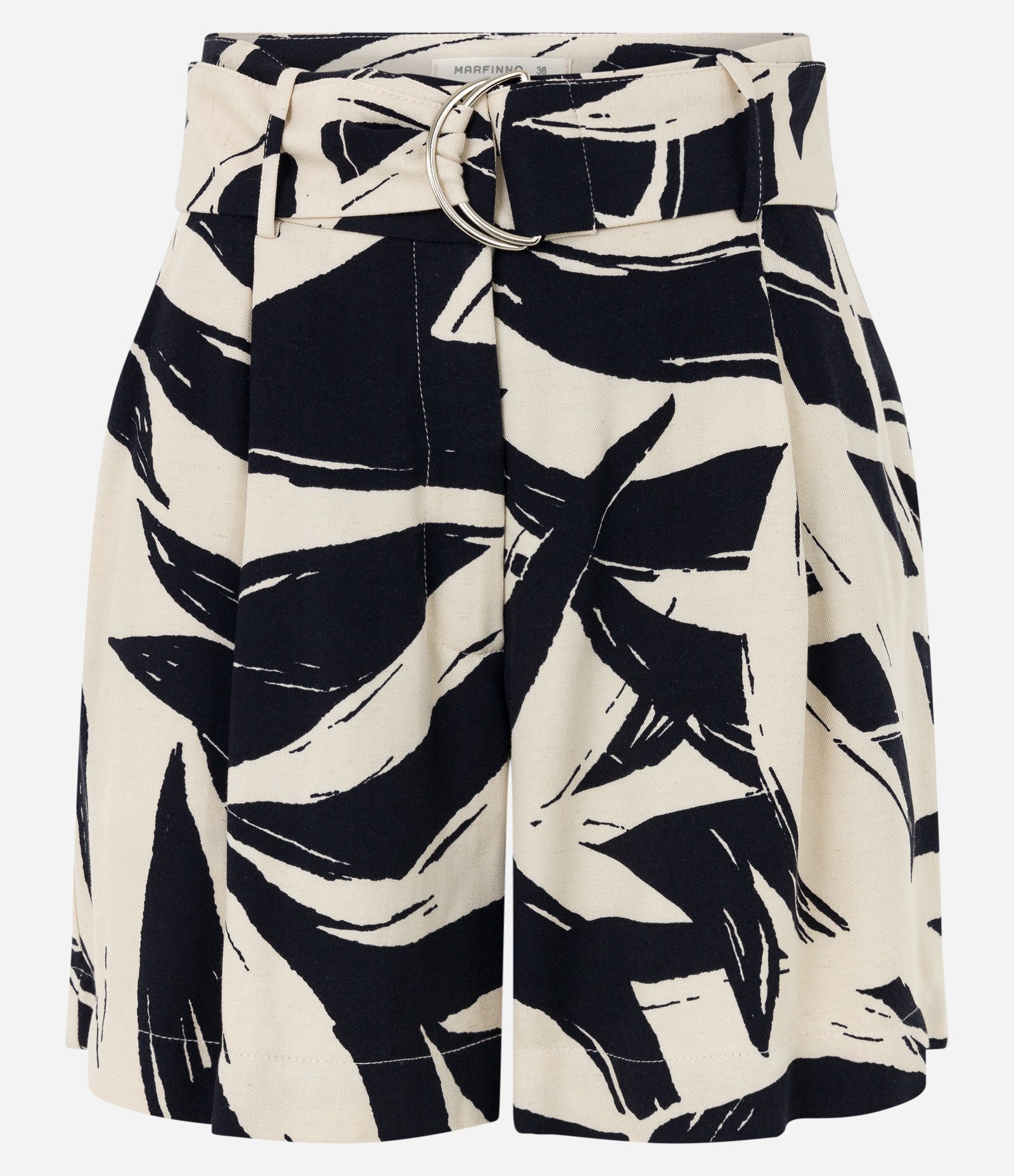 Short em Viscolinho com Cinto Fivela e Estampa Folhagem Off White/ Preto 6
