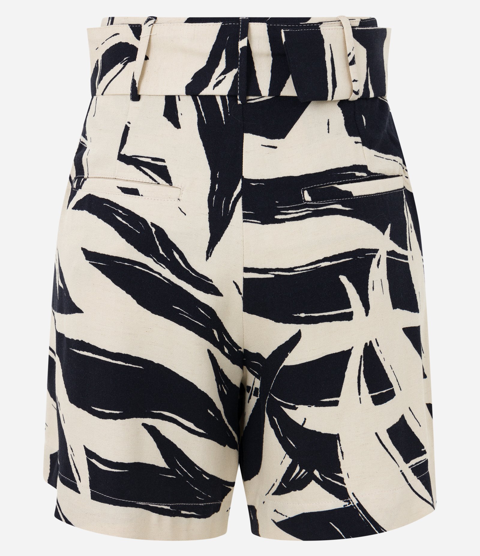 Short em Viscolinho com Cinto Fivela e Estampa Folhagem Off White/ Preto 7