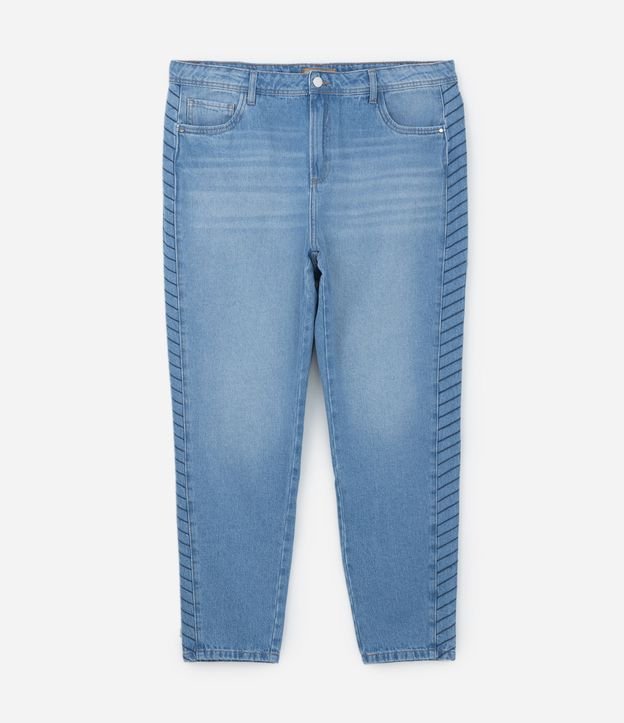 Calça Mom em Jeans com Recortes Bordados Curve & Plus Size Azul 6