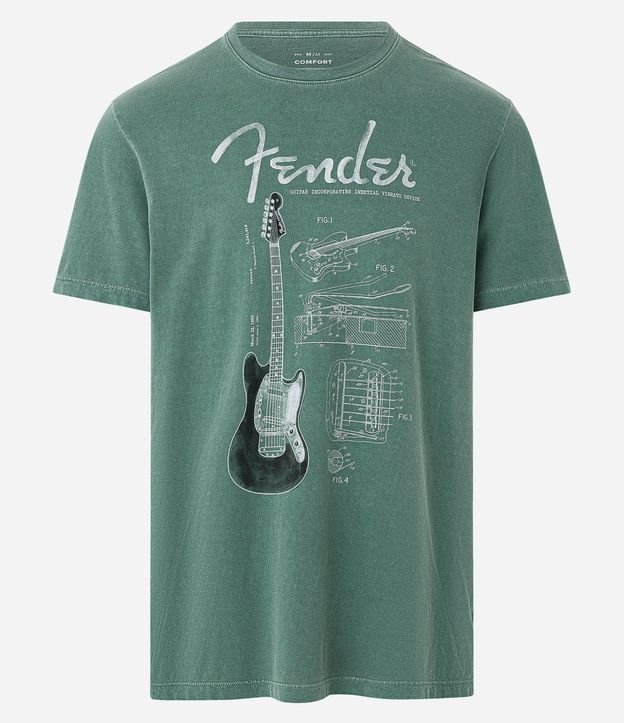Camiseta Manga Curta em Algodão com Estampa Fender Verde 6