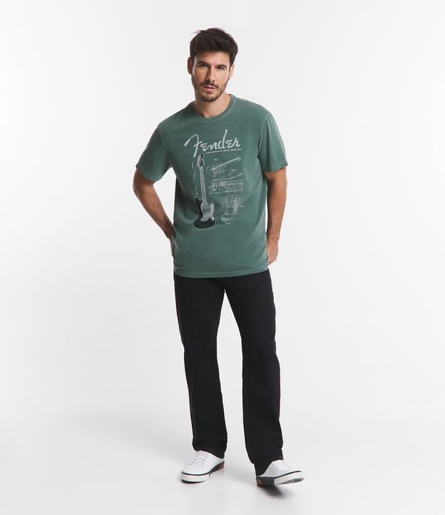 Camiseta Manga Curta em Algodão com Estampa Fender Verde 2