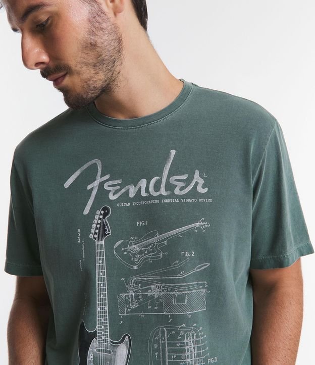 Camiseta Manga Curta em Algodão com Estampa Fender Verde 5