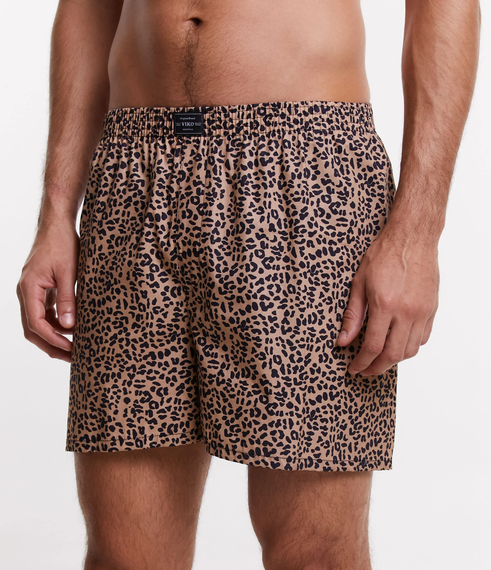 Cueca Samba Canção em Tricoline com Estampa Animal Print Marrom 1