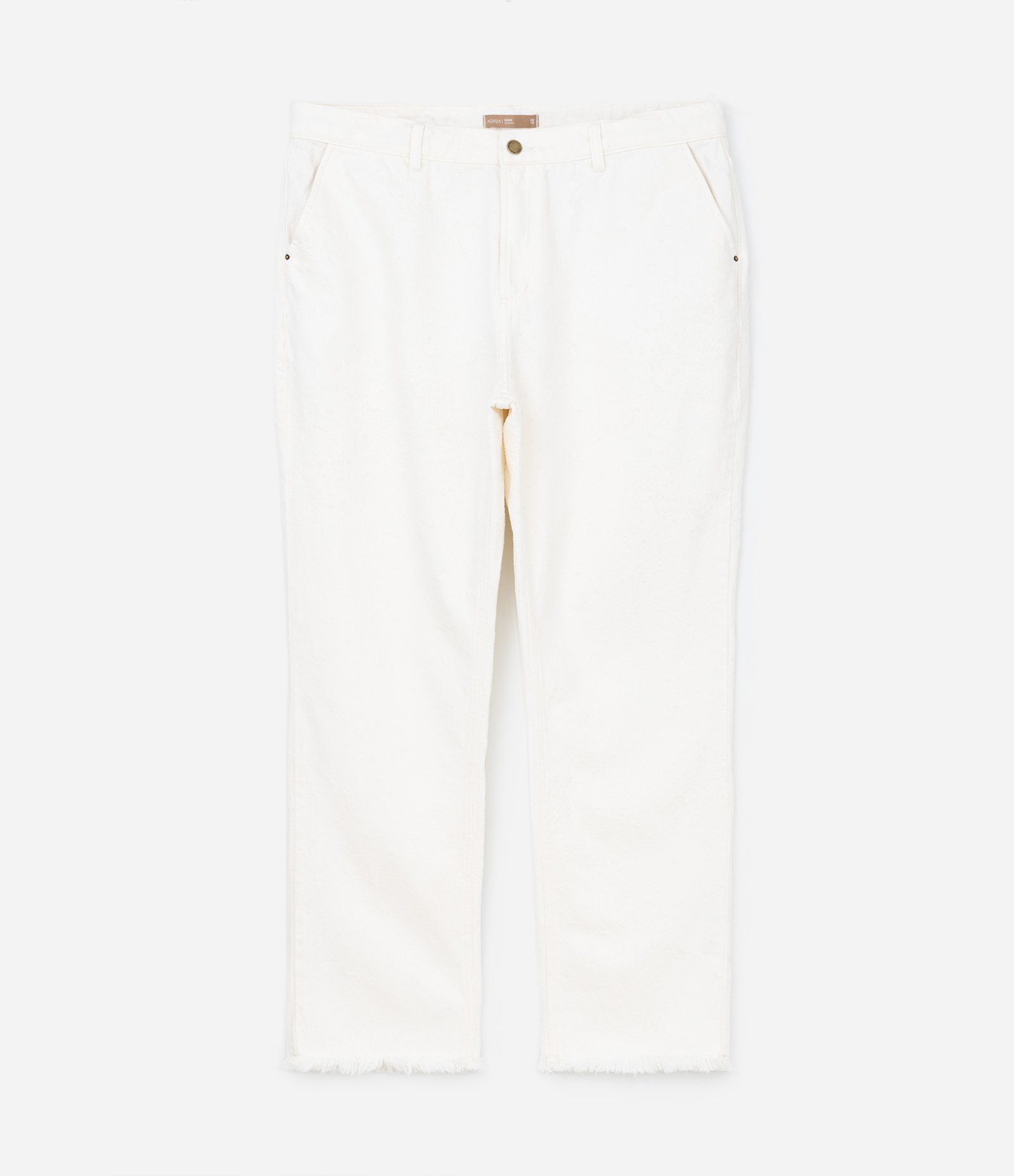 Calça Reta em Sarja com Franjinhas na Barra Curve & Plus Size Off White 7