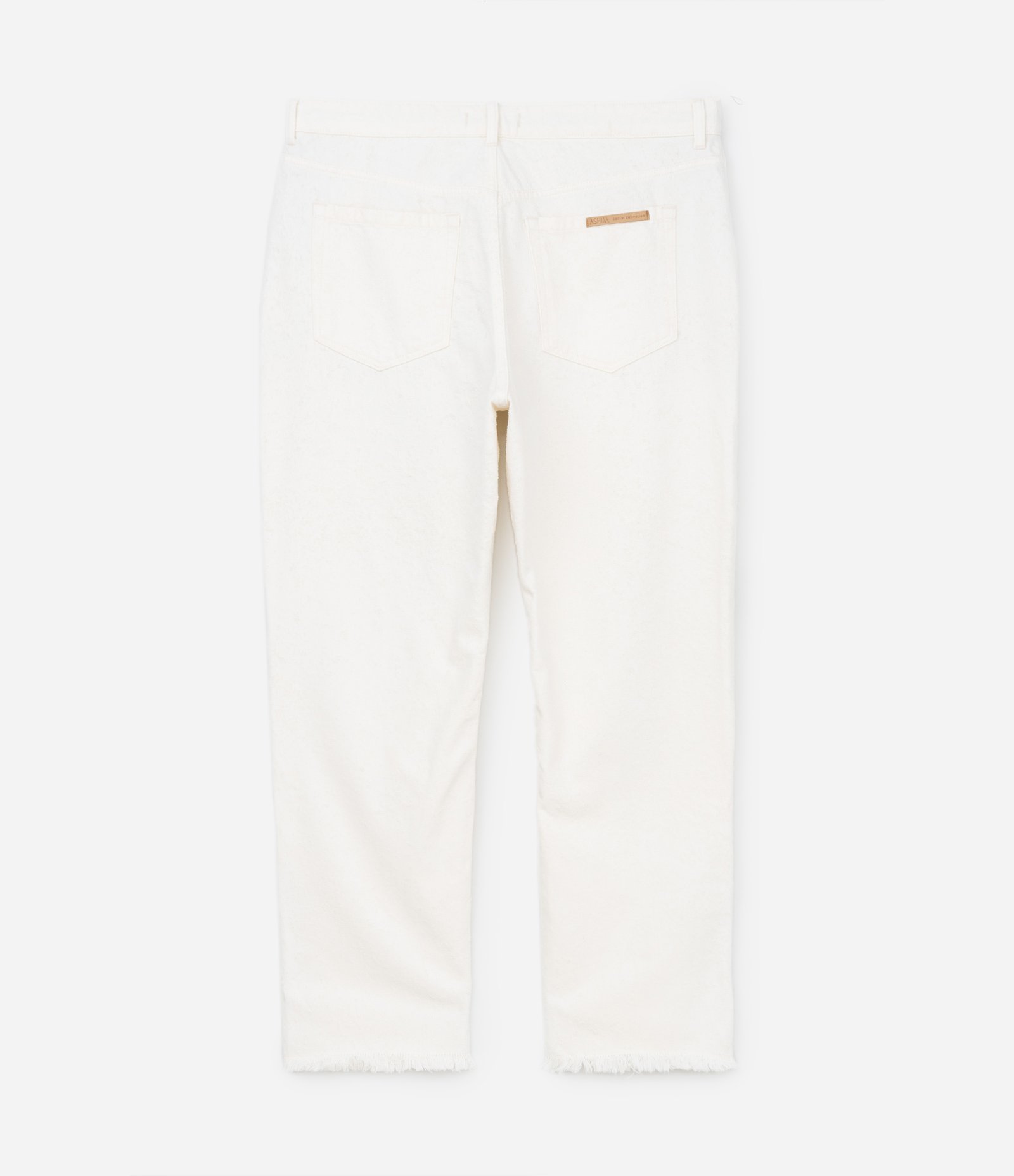 Calça Reta em Sarja com Franjinhas na Barra Curve & Plus Size Off White 8