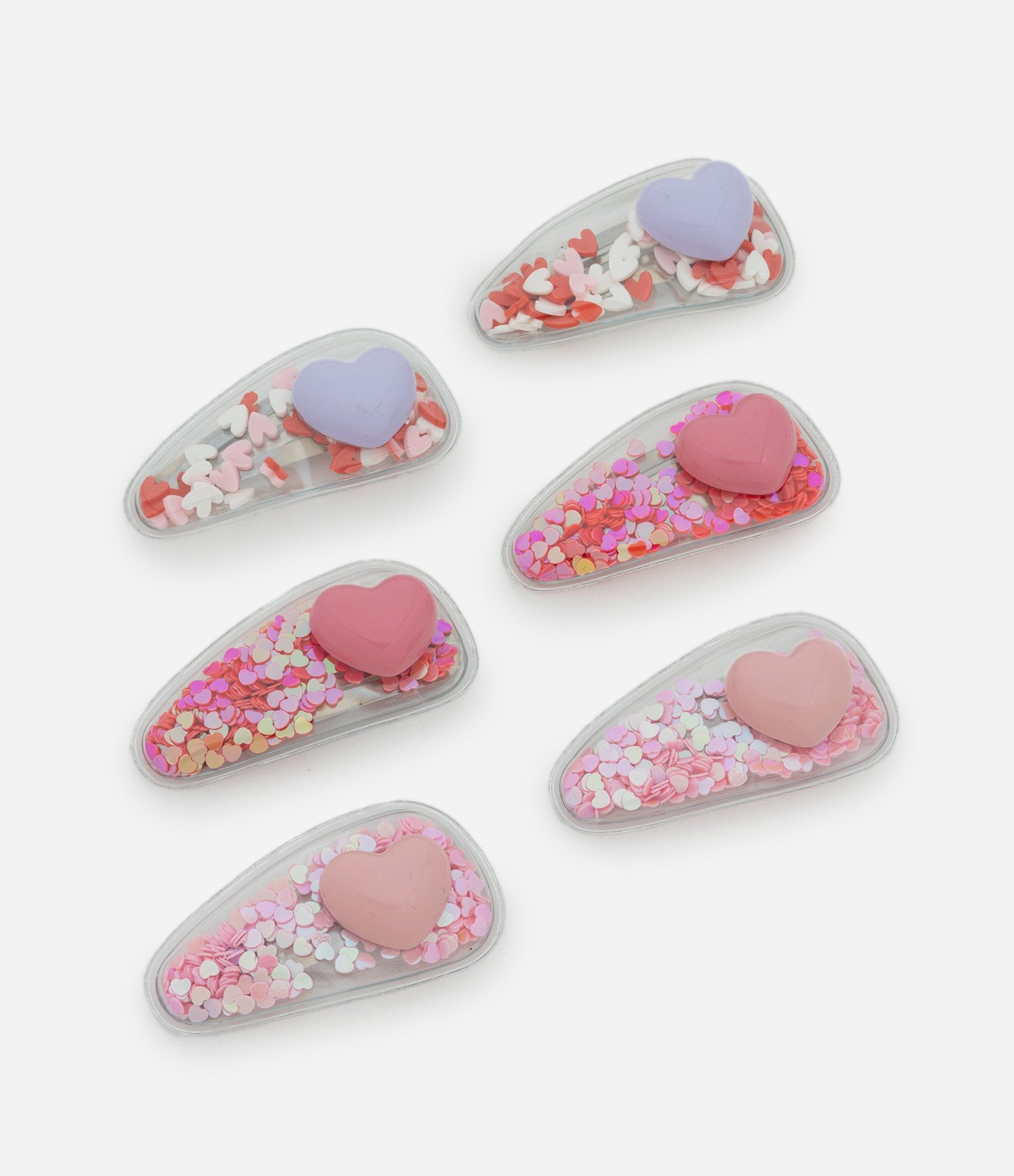 Kit 06 Presilhas de Cabelo Infantis com Coração e Brilhos Multicores 1