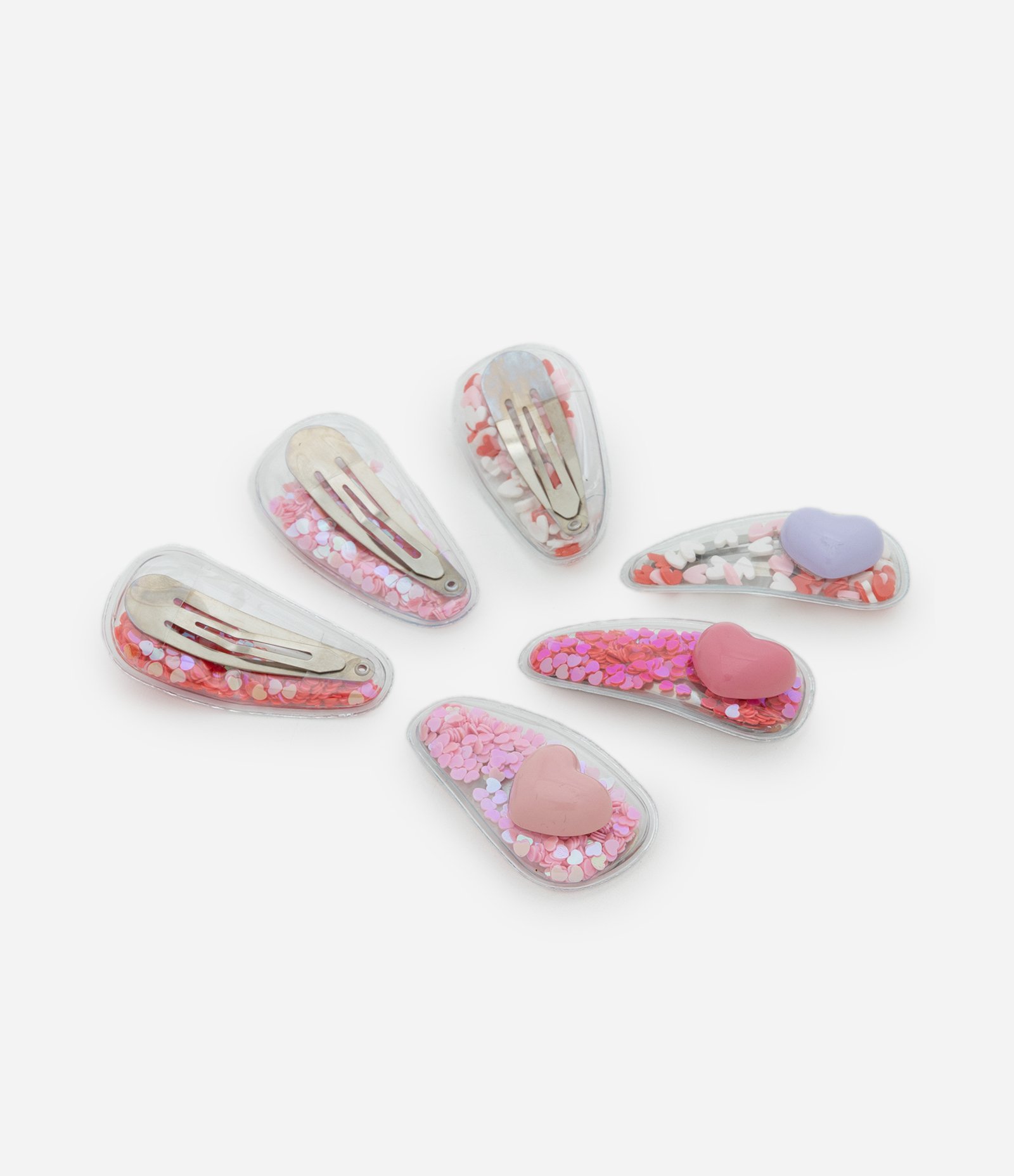 Kit 06 Presilhas de Cabelo Infantis com Coração e Brilhos Multicores 2