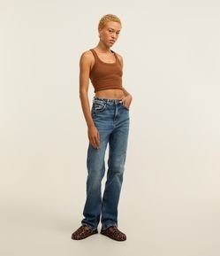 Calça Reta em Jeans Marmorizada