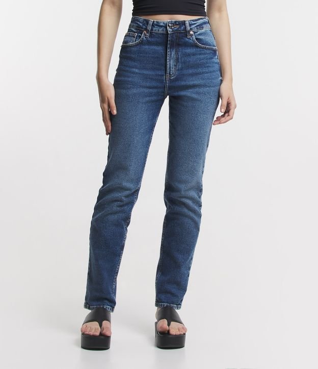 Calça Reta em Jeans Marmorizada Azul 2