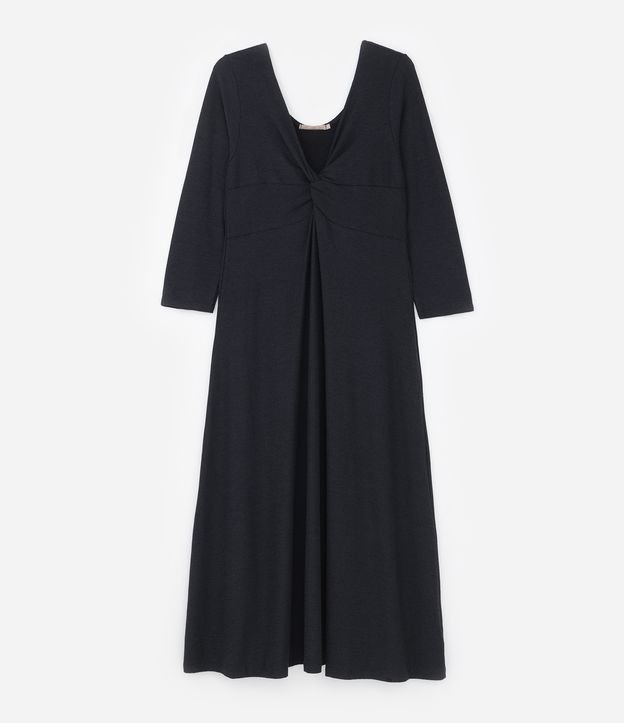 Vestido Midi em Malha Texturizada com Busto Torcido Curve & Plus Size Preto 5