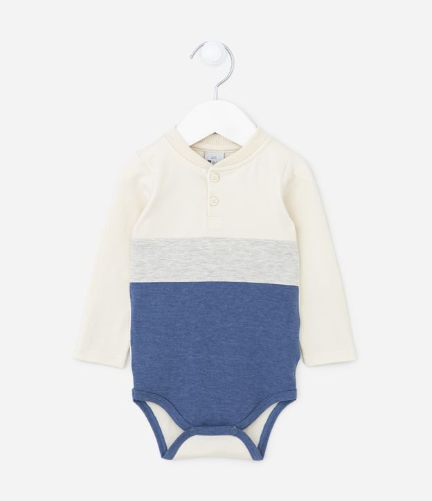 Body Longo Infantil com Recortes de Cor - Tam 0 a 18 meses