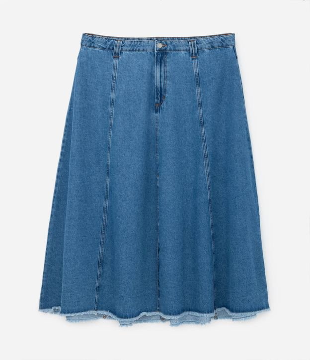 Saia Longa em Jeans com Barra Desfeita Curve & Plus Size Azul 5