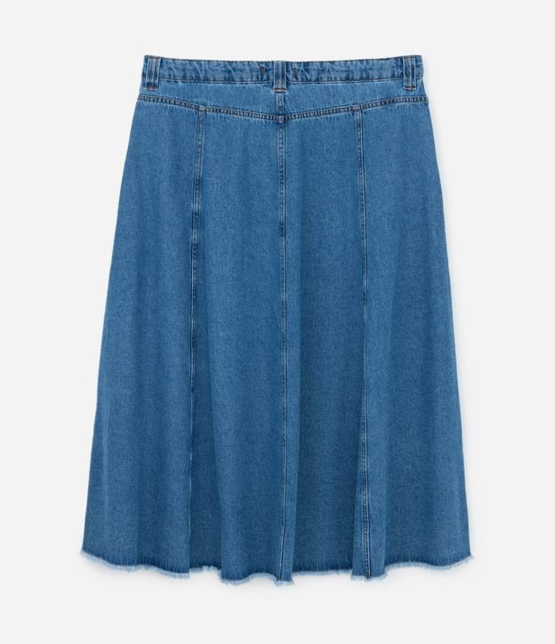 Saia Longa em Jeans com Barra Desfeita Curve & Plus Size Azul 6