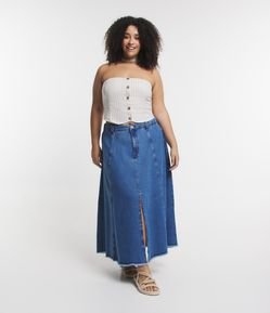Saia Longa em Jeans com Barra Desfeita Curve & Plus Size