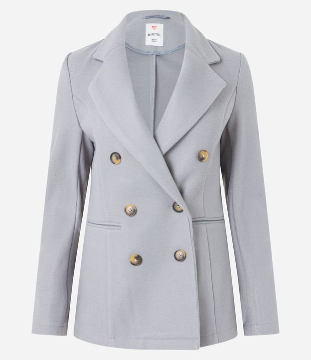 Jaqueta Alongada em Polivelour com Botões e Bolsos