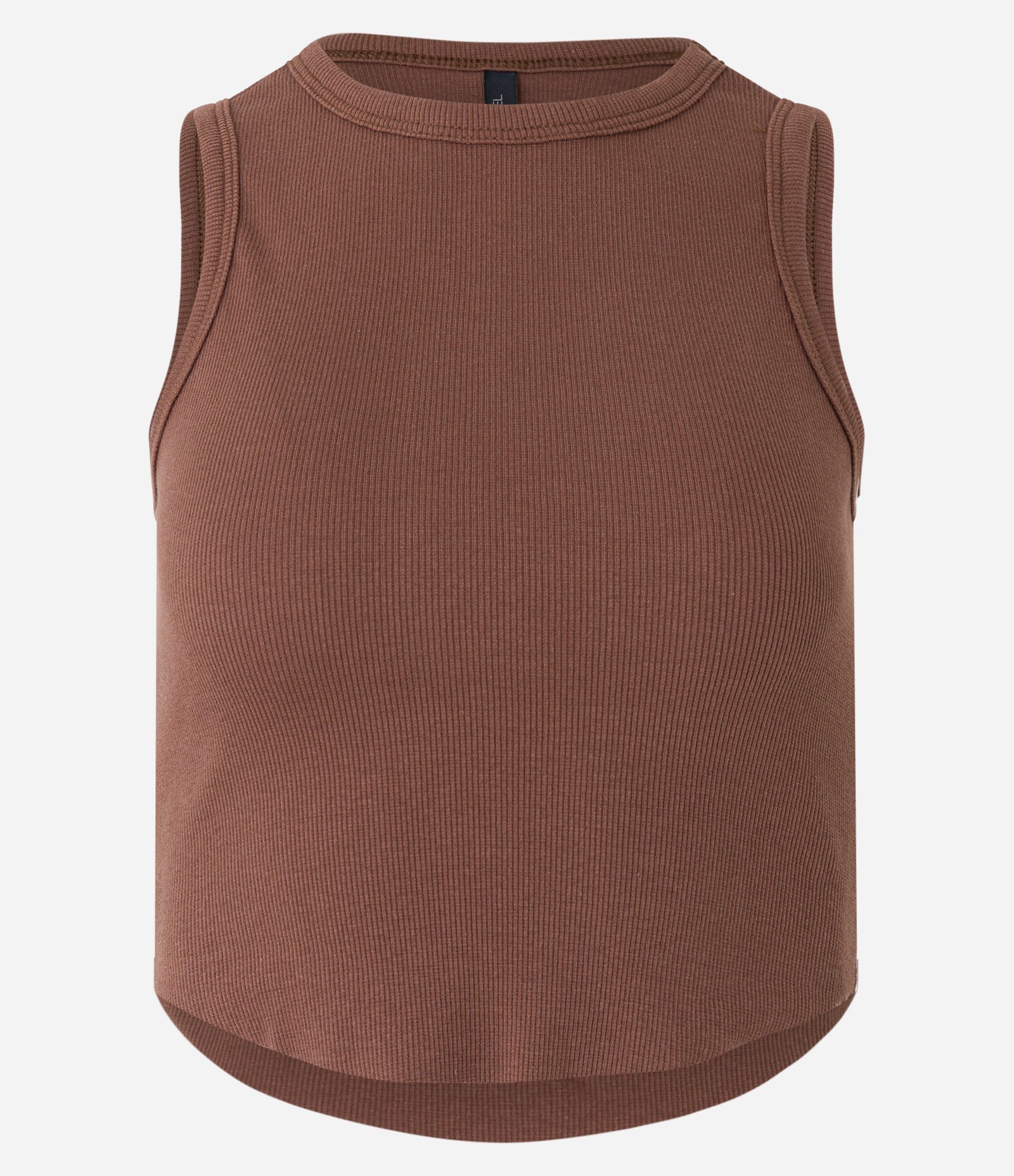 Blusa sem Manga em Ribana com Barra Arredondada Marrom 5