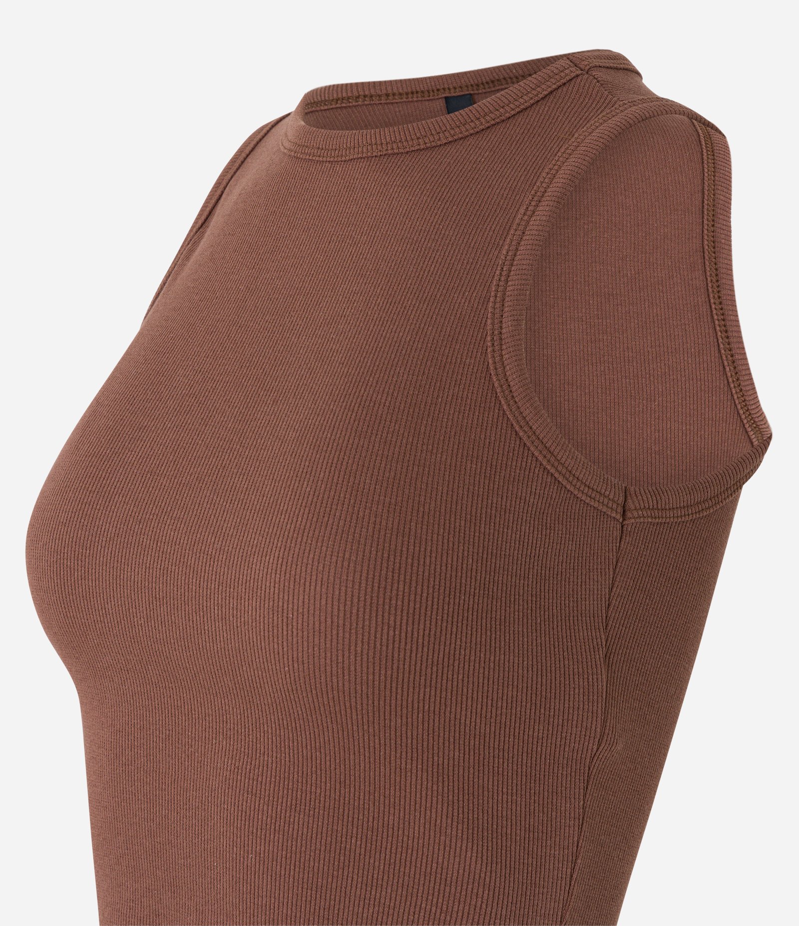 Blusa sem Manga em Ribana com Barra Arredondada Marrom 6