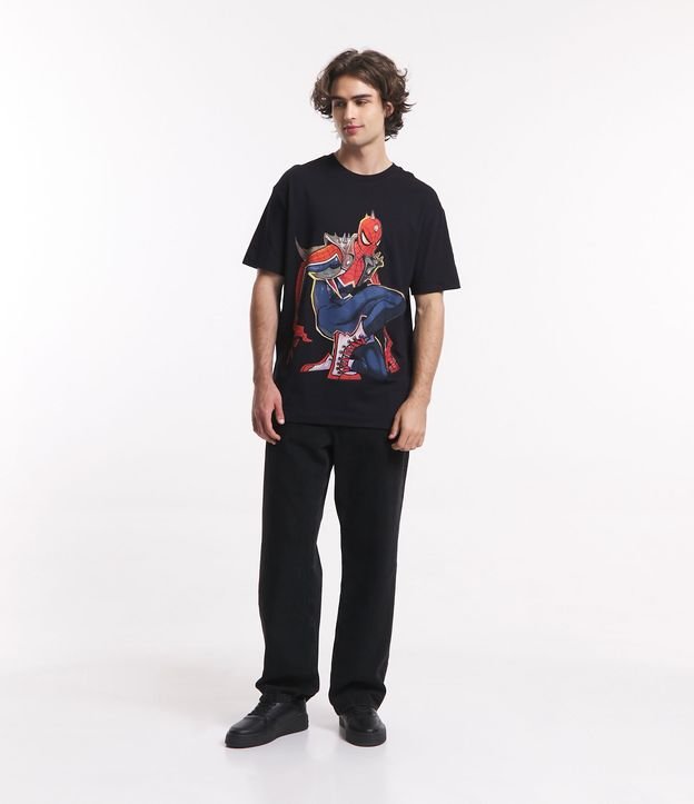 Camiseta Comfort em Meia Malha com Estampa Spider Punk Preto 2