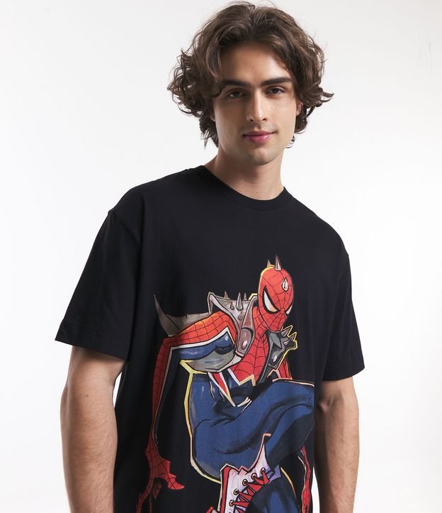 Camiseta Comfort em Meia Malha com Estampa Spider Punk Preto 4