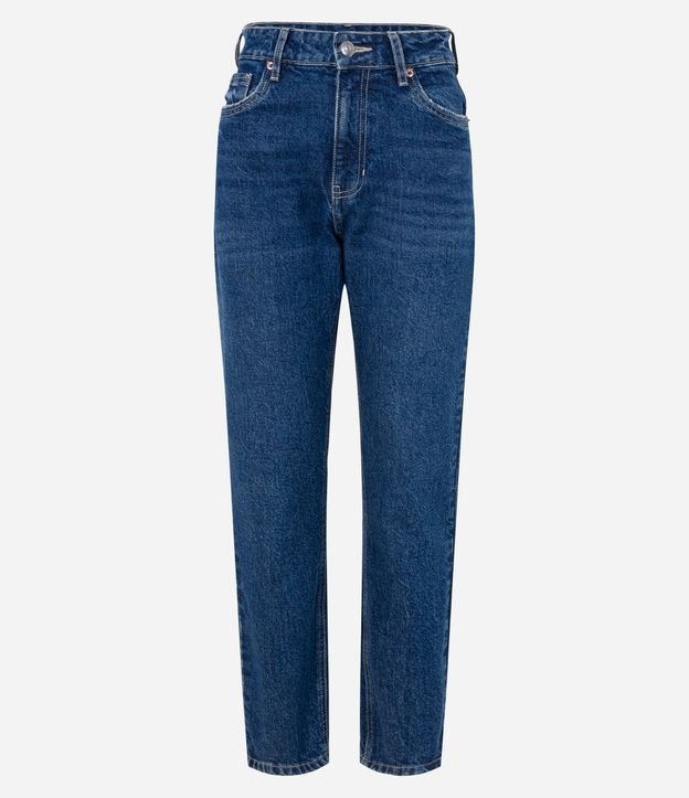 Calça Reta em Jeans com Cintura Alta Azul Escuro 5