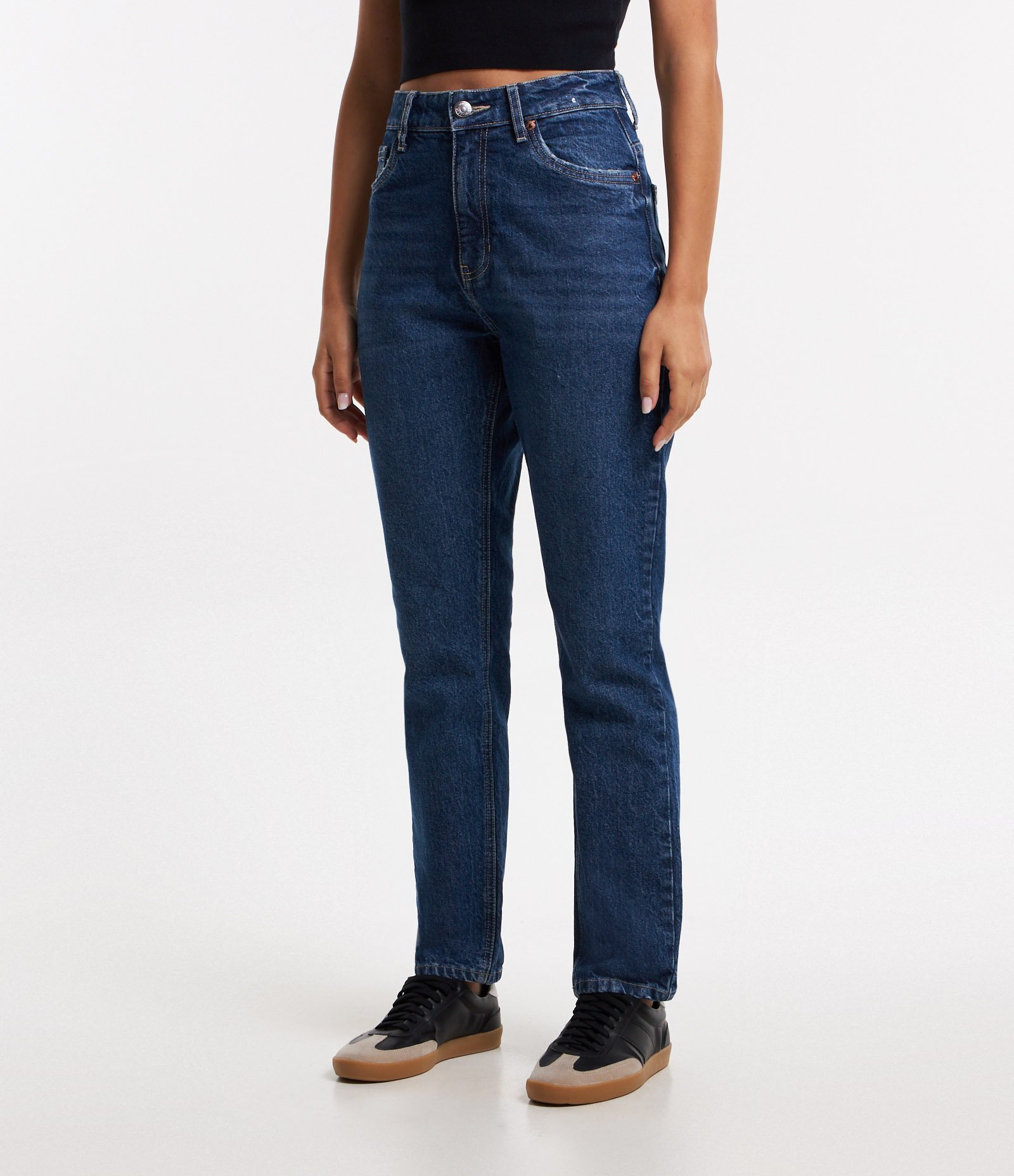Calça Reta em Jeans com Cintura Alta Azul Escuro 2