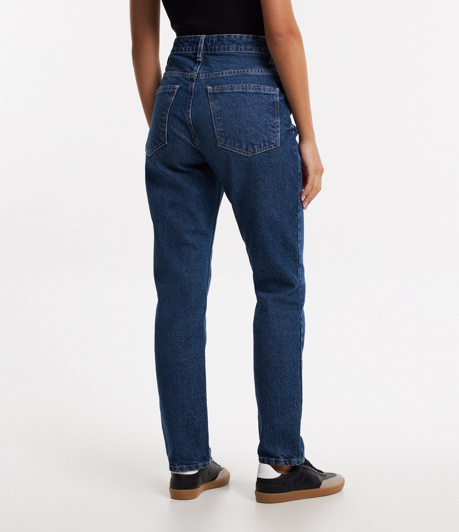 Calça Reta em Jeans com Cintura Alta Azul Escuro 3