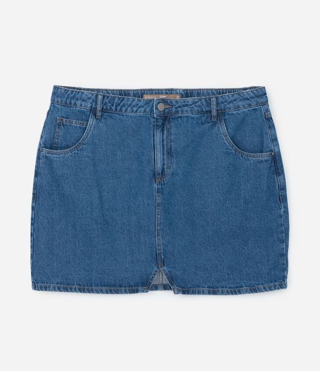 Saia Curta em Jeans com Bolsos e Fenda  Curve & Plus Size Azul 6