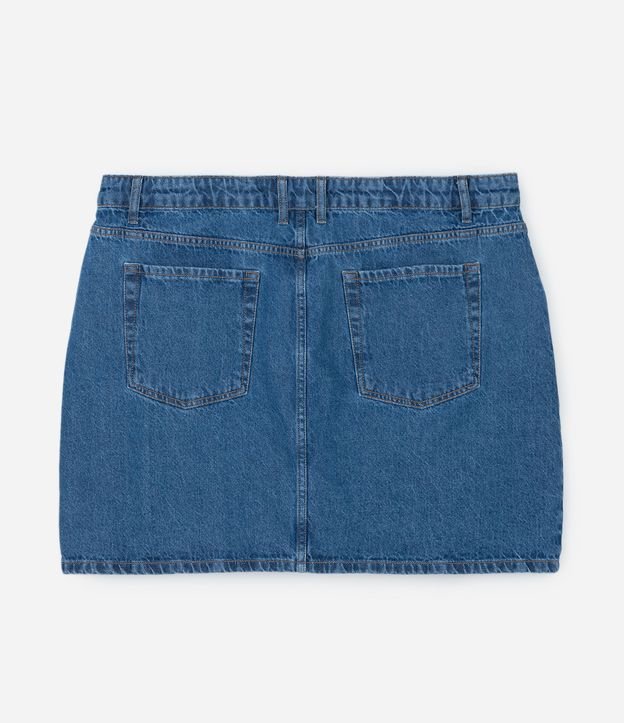 Saia Curta em Jeans com Bolsos e Fenda  Curve & Plus Size Azul 7