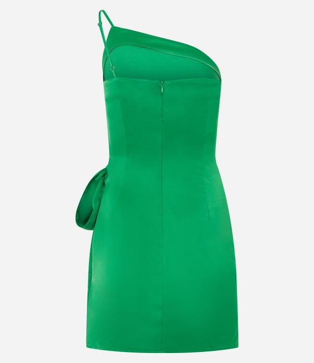 Vestido Curto Acetinado Ombro Só com Amarração na Lateral Verde 8