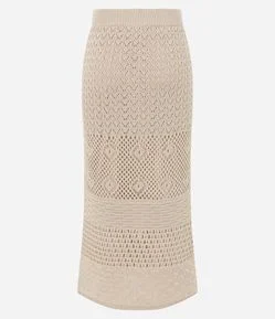 Saia Midi em Tricô com Mix de Pontos