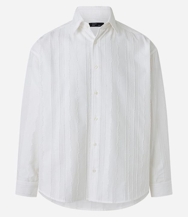 Camisa em Algodão Texturizado com Abotoamento Frontal Branco 8