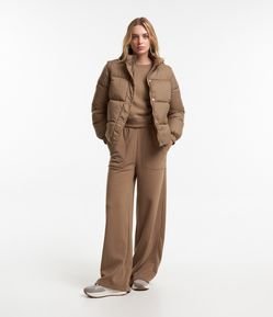 Calça Wide Leg em Moletom com Bolso Marcado Frontal