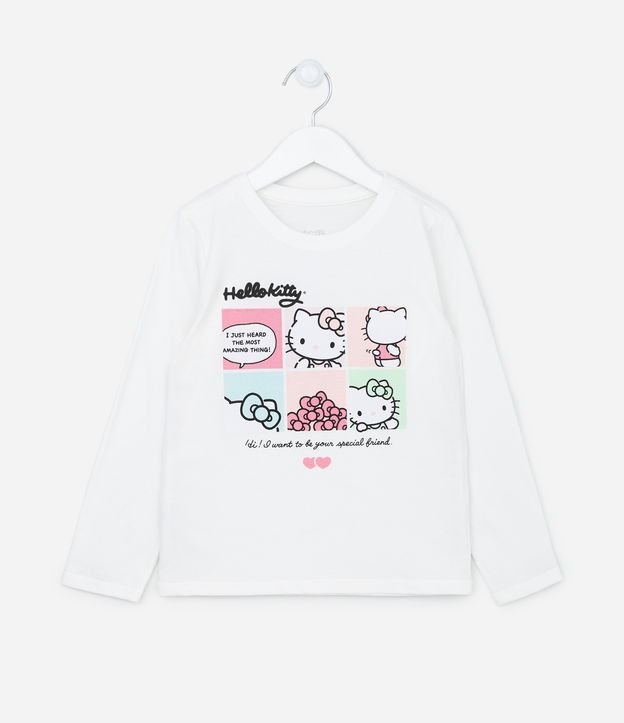 Camiseta Infantil Manga Longa com Estampa da Hello Kitty - Tam 3 a 10 anos Branco 1
