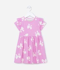 Vestido Infantil em Meia Malha com Estampa de Lacinhos - Tam 1 a 5 anos