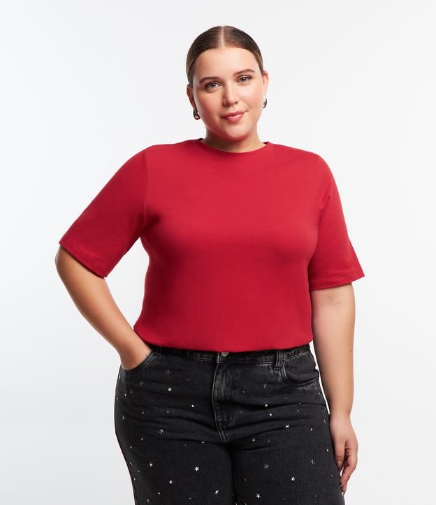 Camiseta Básica em Algodão Curve & Plus Size Vermelho 1