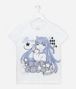 Camiseta Manga Curta Infantil com Estampa de Boneca Coreana - Tam 5 a 14 anos