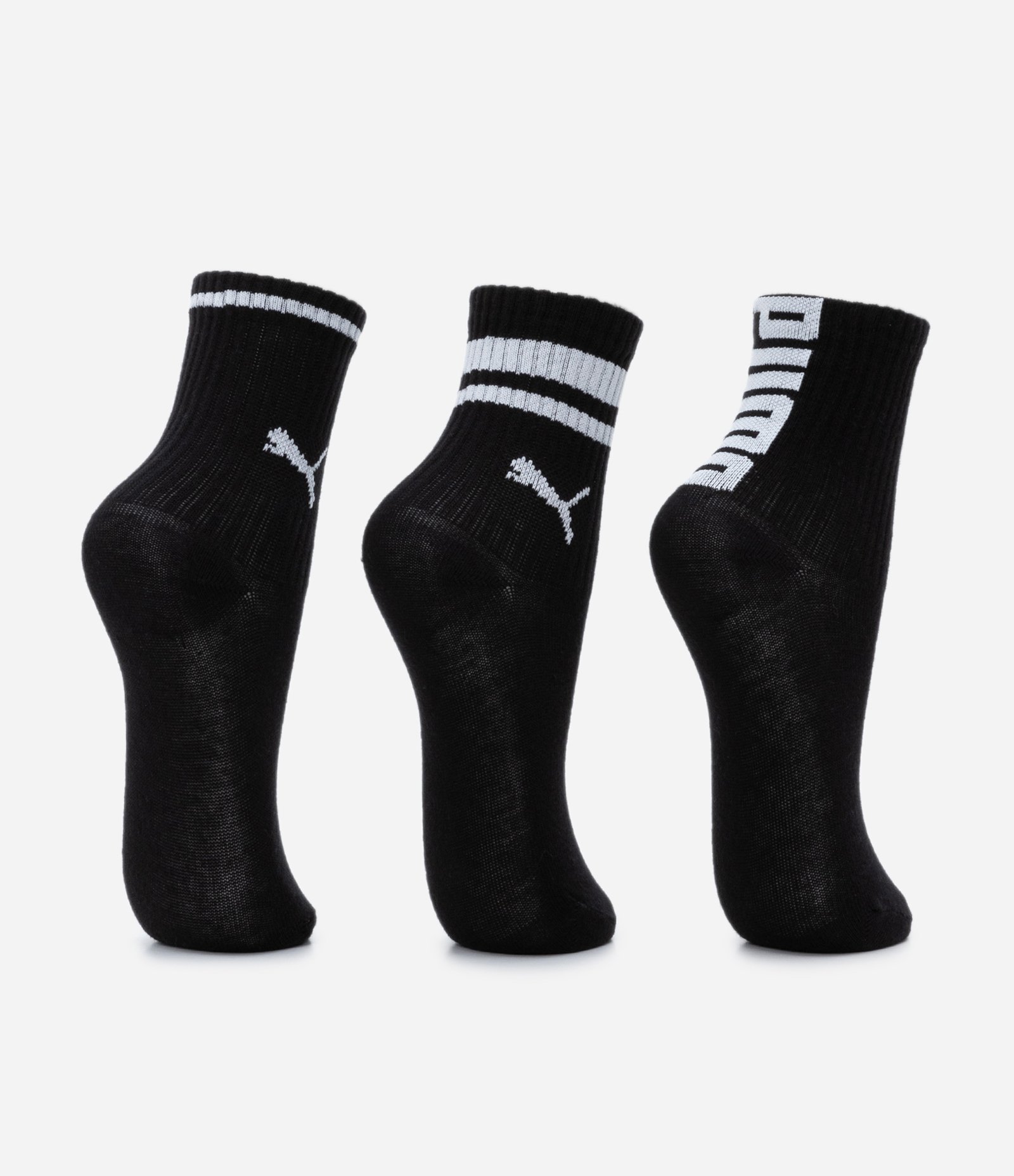 Kit 03 Meias Cano Médio Infantis com Estampa Puma- Tam 25/28 ao 29/34 Preto 3