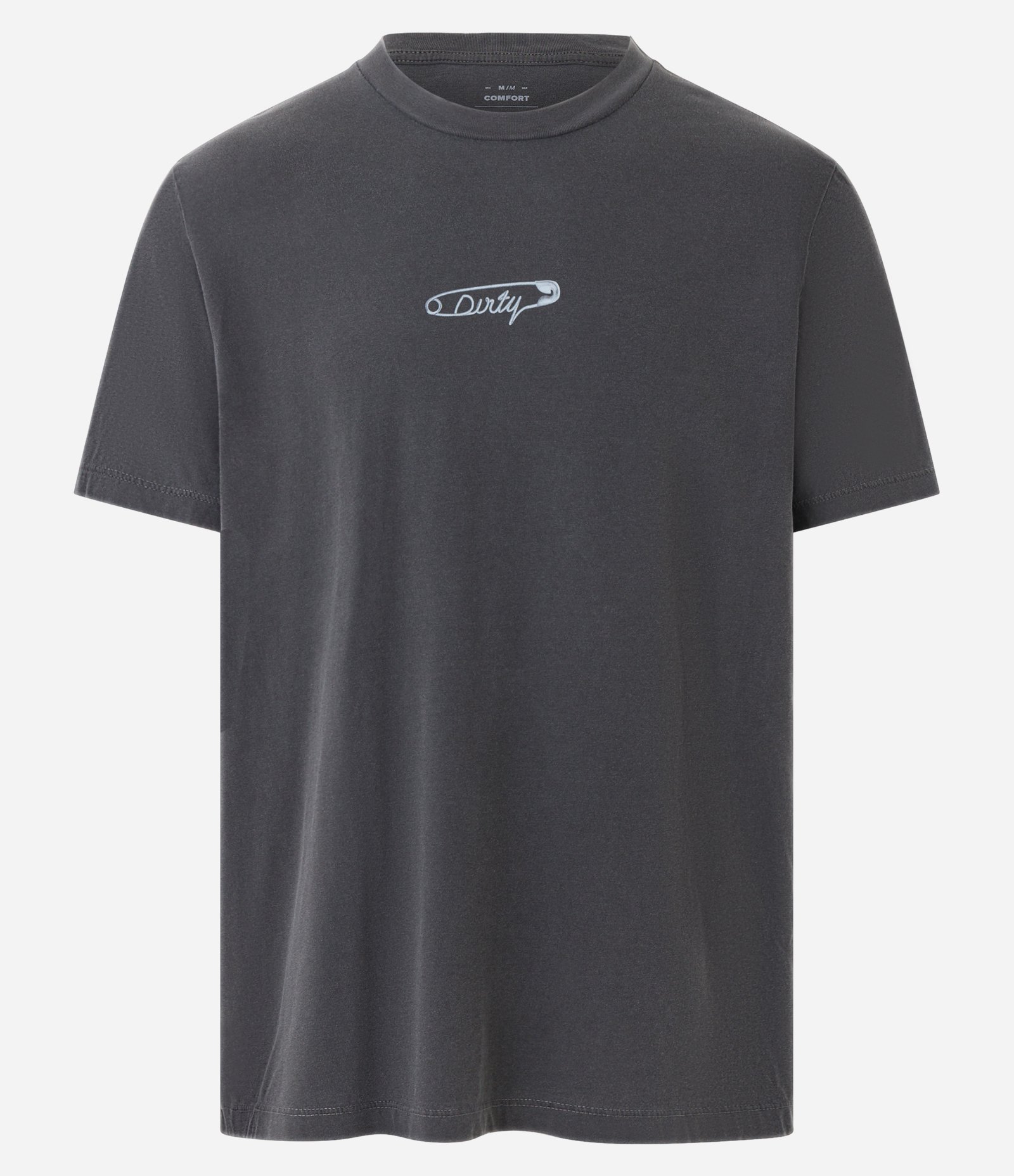 Camiseta Comfort em Meia Malha com Estampa Lettering Dirty Cinza 5