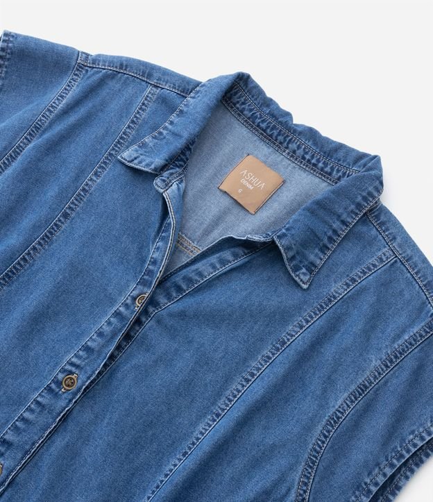 Vestido Midi Sem Manga em Jeans com Botões Curve & Plus Size Azul 6