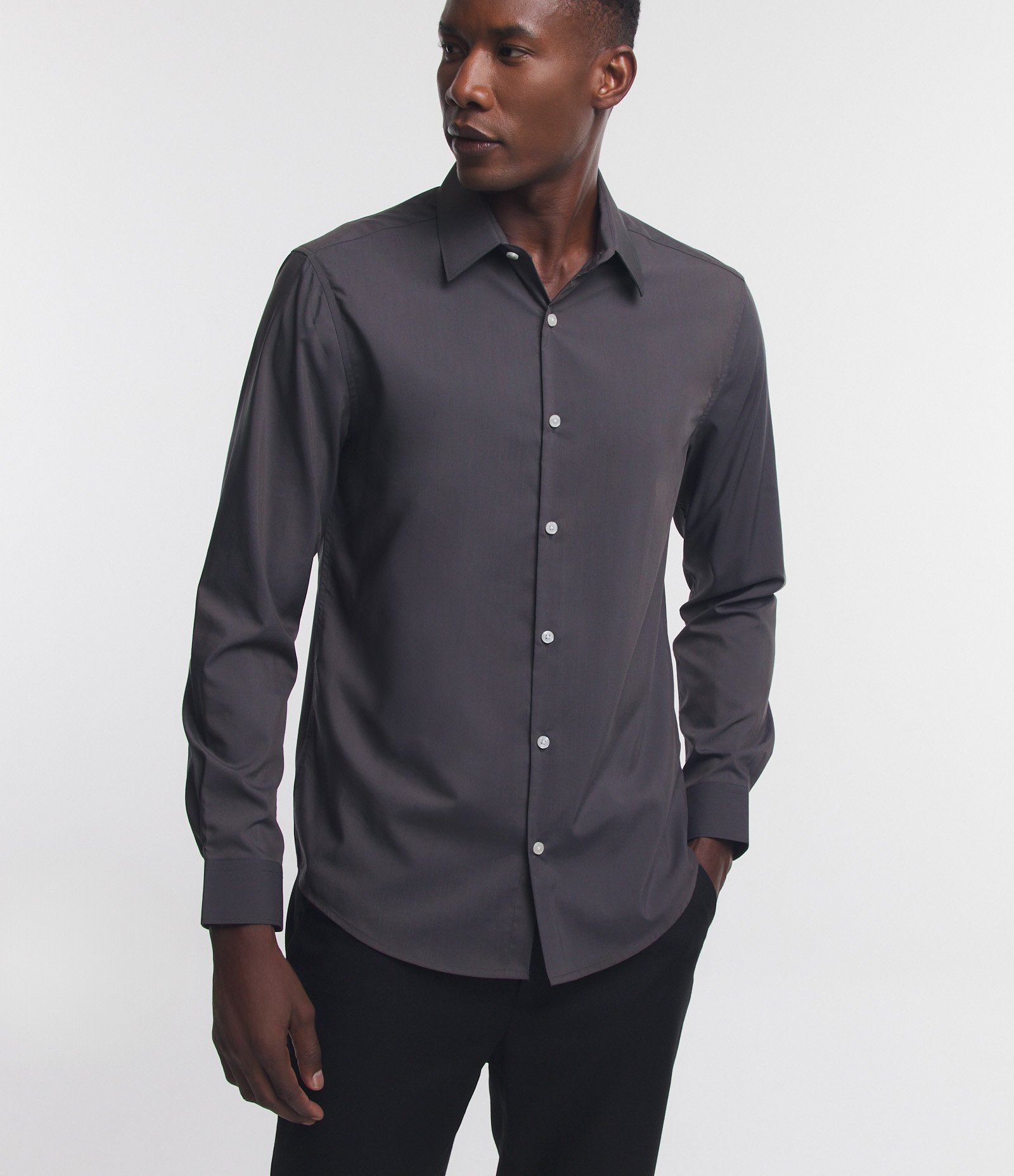Camisa Regular em Microfibra Easy Care Cinza 1
