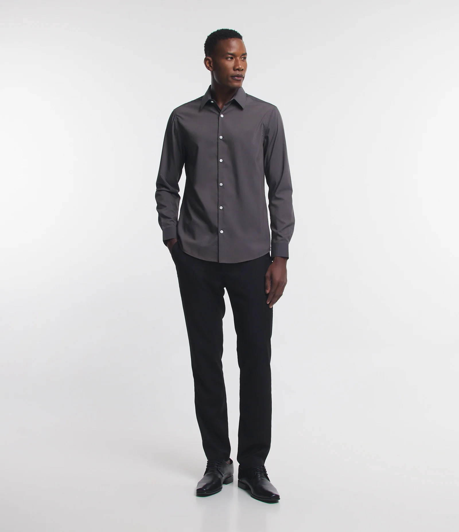 Camisa Regular em Microfibra Easy Care Cinza 2