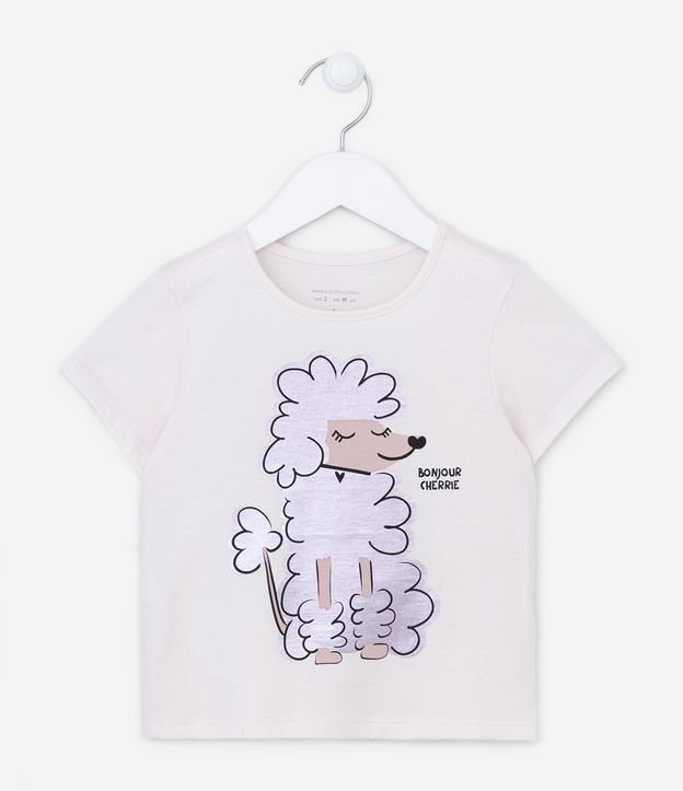 Camiseta Manga Curta Infantil com Estampa de Cachorrinha Posando - Tam 1 a 5 anos Branco 1