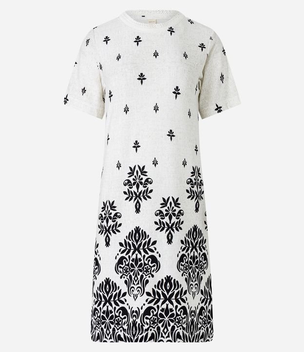 Vestido T-Shirt Curto em Viscose com Flores Etampadas