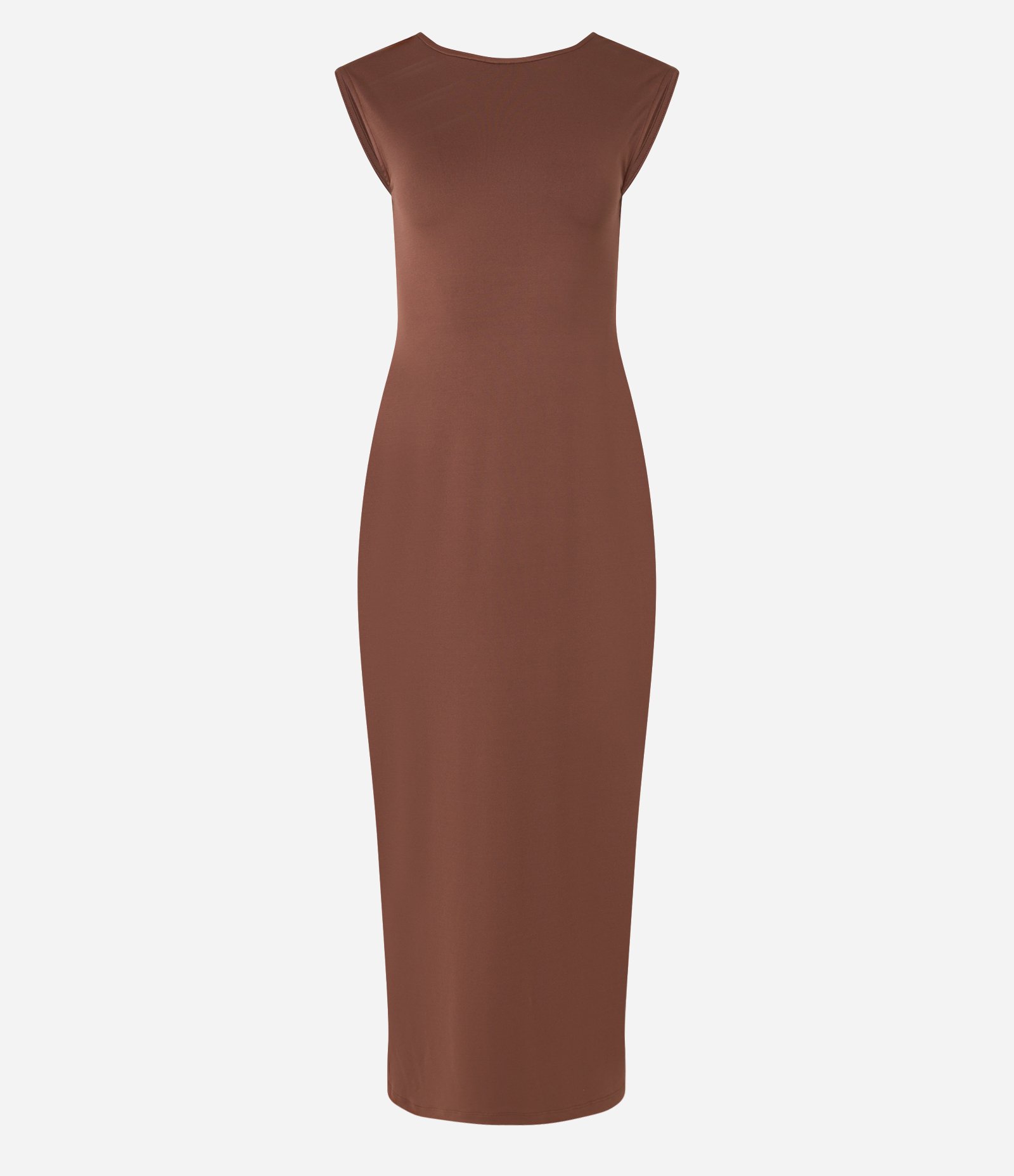 Vestido New Midi em Meia Malha com Decote nas Costas Marrom 6