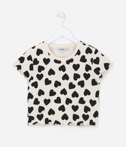 Blusa Cropped Infantil em Cotton com Estampa de Corações - Tam 5 a 14 Anos