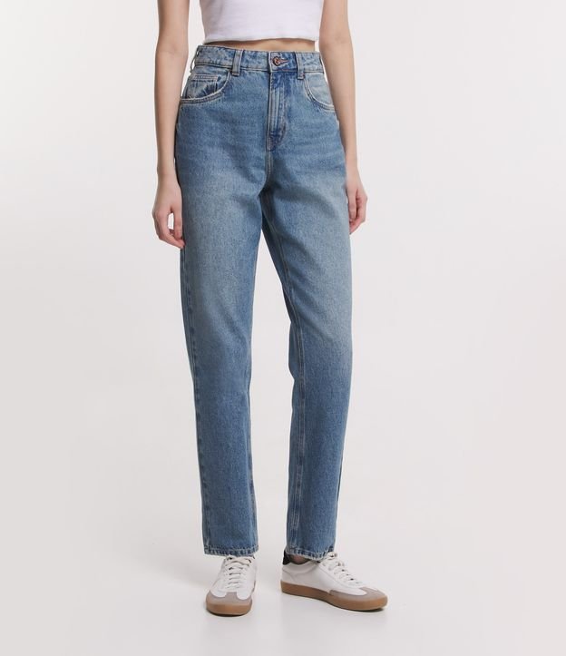 Calça Reta em Jeans com Bolsos Azul 2