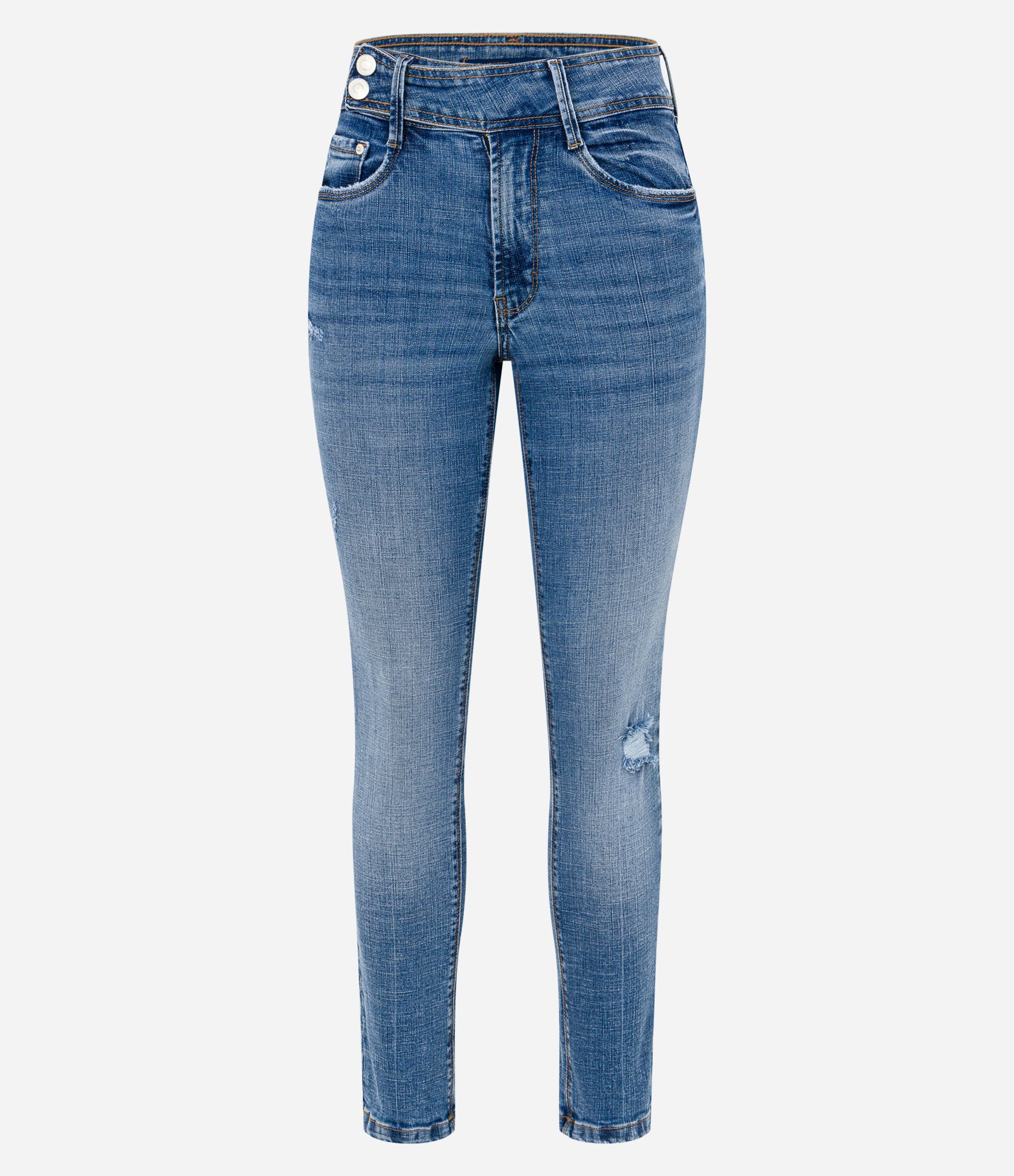 Calça Cigarrete Cintura Média em Jeans com Cós Transpassado Azul Médio 5